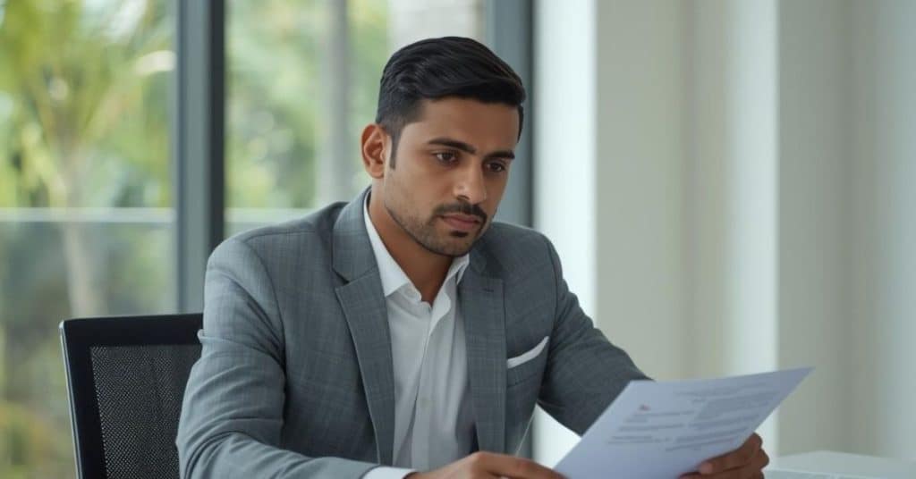 Foreign buyer reviewing real estate contract in the Dominican Republic