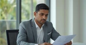 Foreign buyer reviewing real estate contract in the Dominican Republic